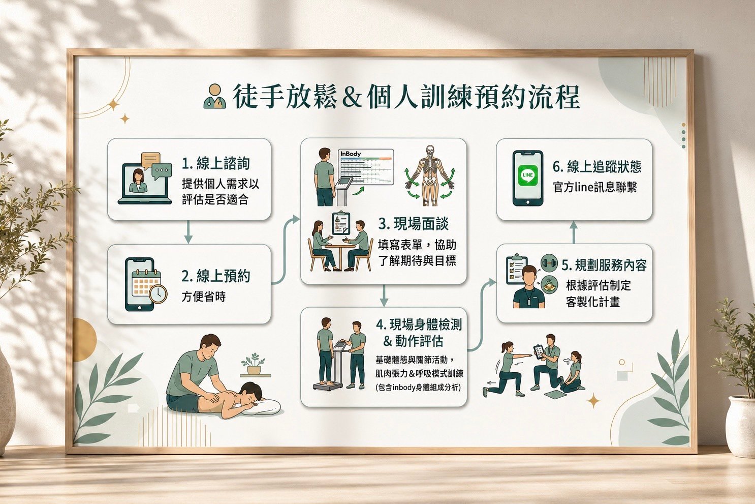 徒手放鬆與個人訓練預約流程圖
